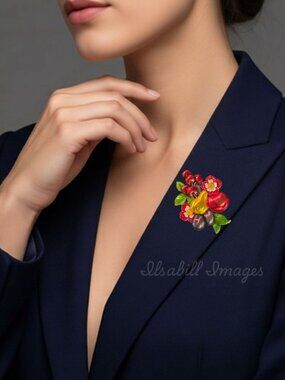 Gorgeous Rare MFA Museum of Fine Arts Enamel Primrose Flower & Fruit Brooch Pin